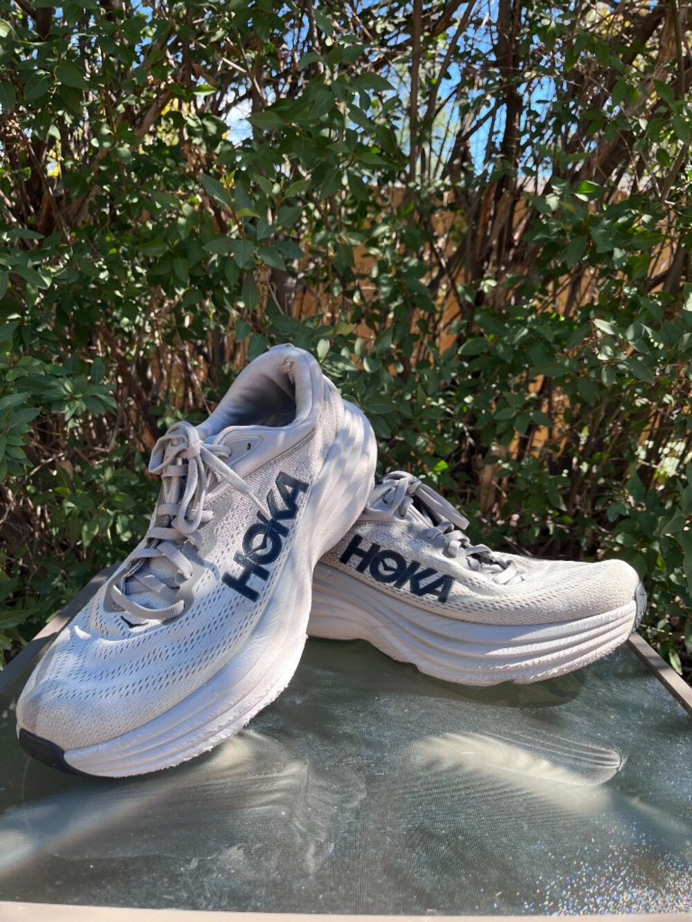 Hoka Men's Bondi 8 Running Shoes Size 10.5 D Sharkskin Harbor Mist No Insoles
